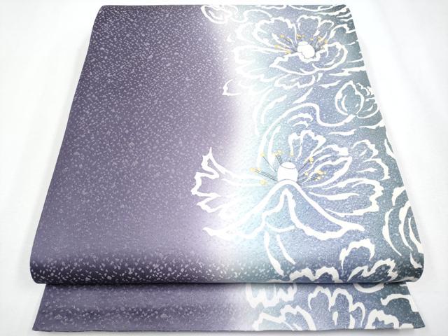 平和屋着物●極上　東京友禅　菅有鬼一　六通柄袋帯　手描き　枝花文　銀通し地　逸品　未使用　CYAA3953s6