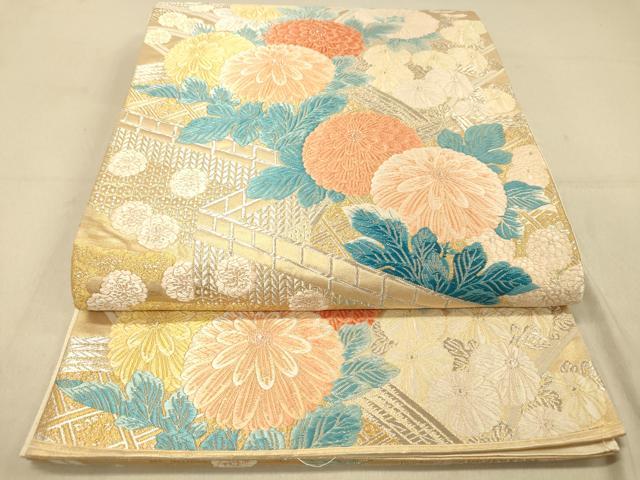 Rakuten - 平和屋着物◎六通柄袋帯　唐織　菊華錦庭園日　金銀糸　正絹　逸品　DABA2094jm