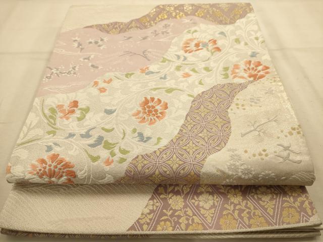 平和屋着物◎六通柄袋帯 唐織 道長唐草文 金糸 正絹 逸品 AABA7261dt