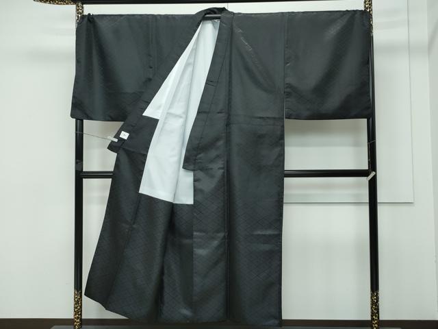 平和屋着物■極上 男性 色無地 紋付き羽織・行灯袴セット キングサイズ 黒地 花菱地紋 舞台衣装 成人式 洗える着物 逸品 CZAA3670s5