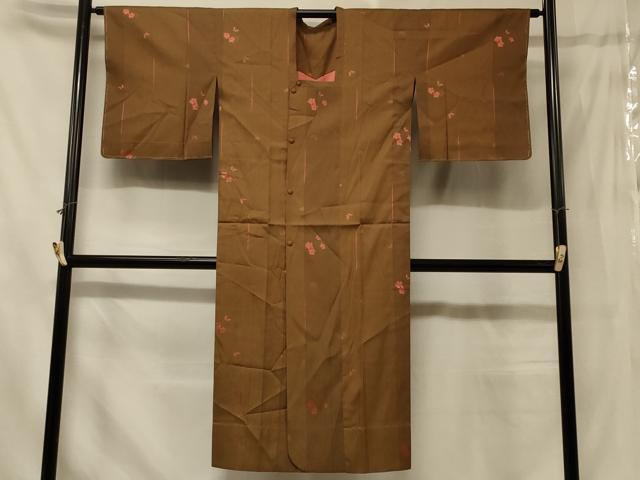 裏物 - 平和屋着物＃道行コート　雨コート　単衣　花蝶間道　ロング丈　正絹　逸品　CABD7765in