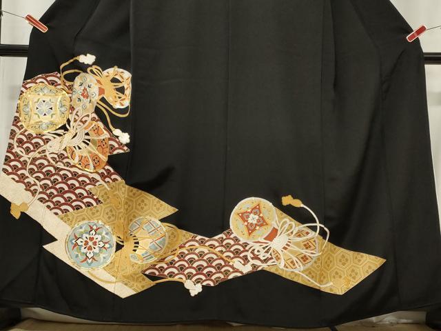 平和屋着物■豪華黒留袖　駒刺繍　鼓花文　金彩　正絹　逸品　CAAY2101in