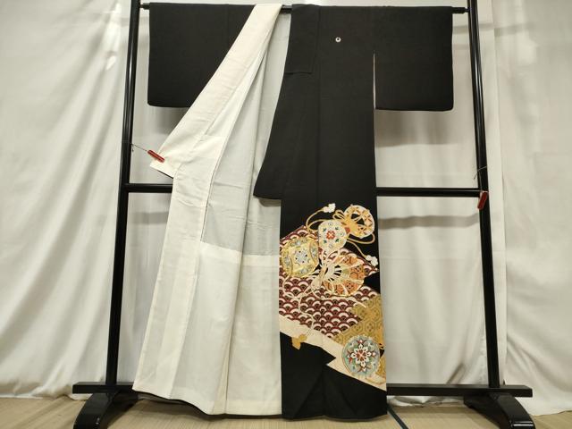 平和屋着物■豪華黒留袖　駒刺繍　鼓花文　金彩　正絹　逸品　CAAY2101in