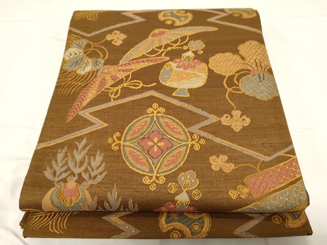 平和屋着物●六通柄袋帯　宝尽くし文　金糸　正絹　逸品　CABC4697dy