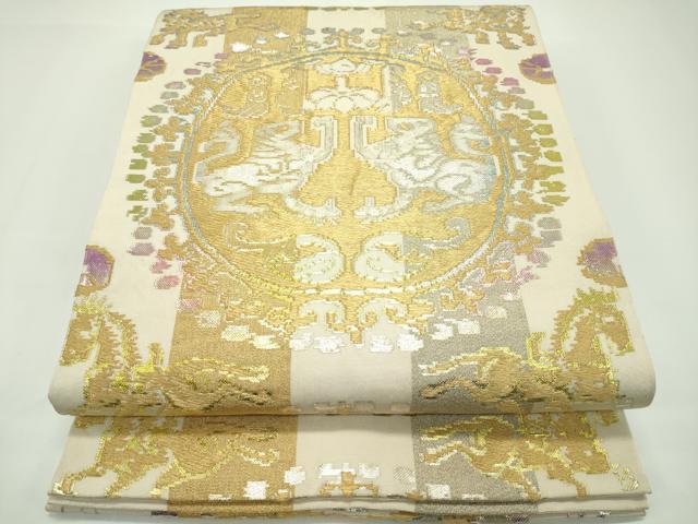 平和屋本店■最高級　龍村平蔵製　六通柄　本袋帯　円文白虎錦　金銀糸　逸品　CZAA1291s5