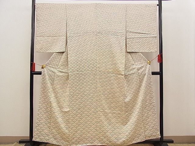 平和屋着物■付下げ　扇面青海波文　逸品　n-rf1346