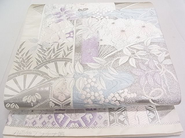 平和屋着物◎六通柄袋帯　唐織　九百錦　流水吉祥花文　プラチナ箔　逸品　DAAC0545cm