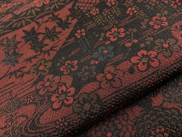 平和屋着物■上質な小紋 エ霞流水花文 鬼しぼ縮緬 正絹 逸品 BAAN7844sa