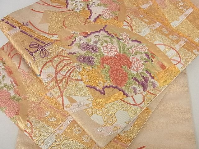 平和屋着物■六通柄袋帯　唐織　王家寿祥文　金糸　逸品　cm2716
