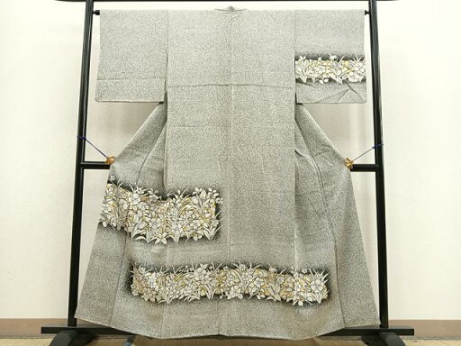 平和屋着物■訪問着 横段花文 たたき染め 金銀彩 正絹 逸品 BAAS2212jr 平和屋着物■訪問着 横段花文 たたき染め 金銀彩 正絹 逸品 BAAS2212jr
