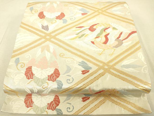 平和屋着物◎六通柄袋帯　唐織　向い鳥花松文　金糸　正絹　逸品　DAAT8772zy