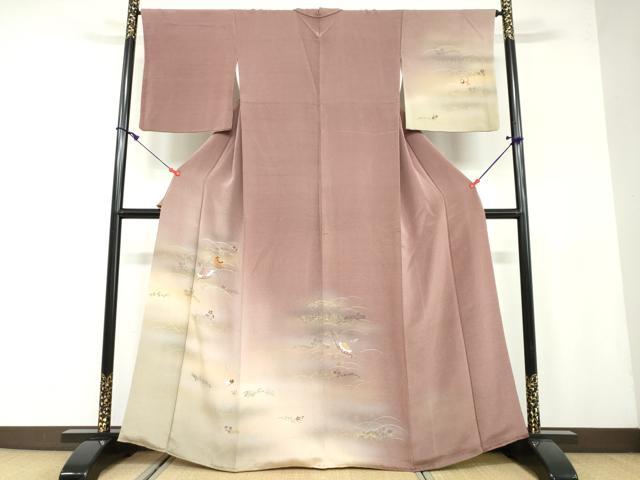 平和屋着物●訪問着　刺繍　草花文　暈し染め　金彩　鬼しぼ縮緬　正絹　逸品　DAAW5124ud