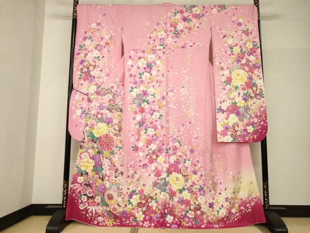 Full-Length Under-Kimono - 平和屋着物●豪華振袖　刺繍　花毬文　金彩　銀通し地　正絹　逸品　AABH9560ck