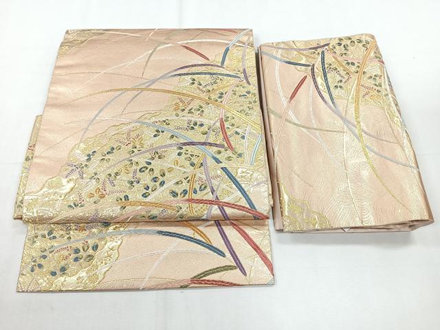 平和屋着物◎つけ帯　唐織　草花文　金糸　正絹　逸品　CABE5649nb
