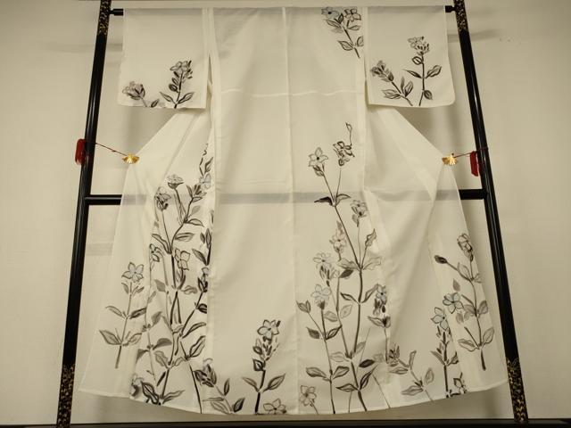 平和屋着物＊夏物 訪問着 絽 枝垂れ花文 銀彩 正絹 逸品 未