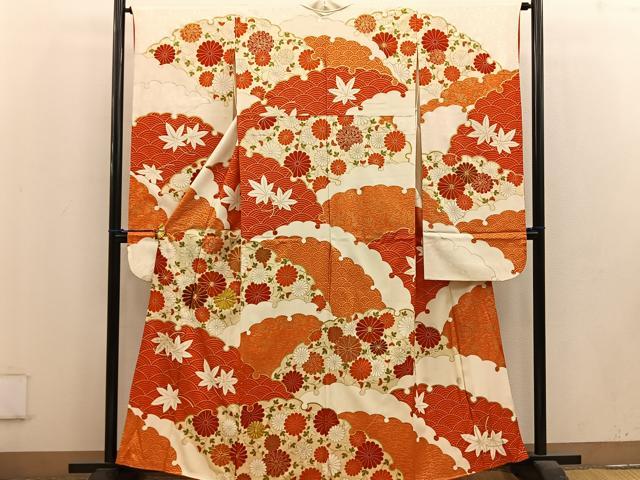 平和屋着物■豪華振袖 駒刺繍 菊花文 金彩 正絹 逸品 BAAV0585mz