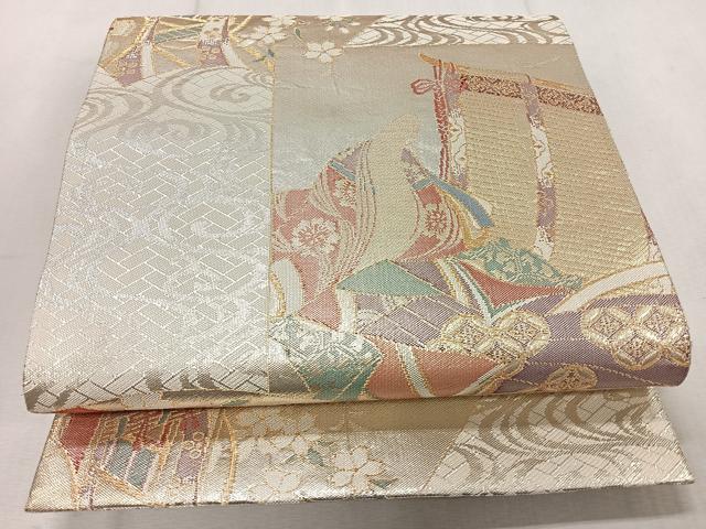 平和屋着物◎佐賀錦　六通柄袋帯　御所車女人文　金銀糸　正絹　逸品　CAAR1968nb