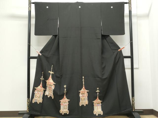 平和屋着物▼豪華黒留袖　総刺繍　鉾　金糸　正絹　逸品　CABB6875th