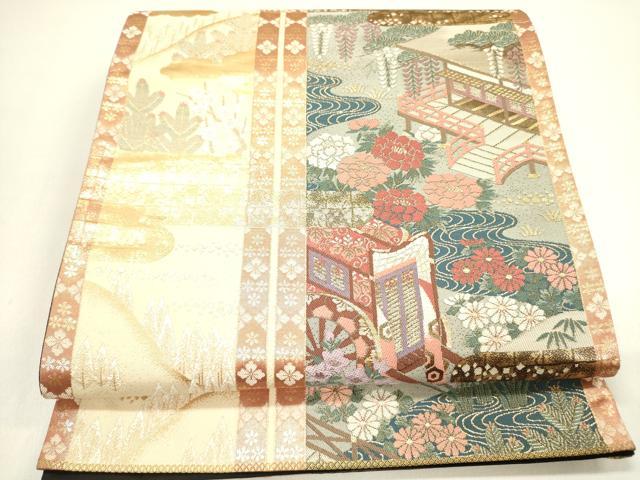 平和屋着物◎六通柄袋帯 ふたみ屏風絵 金糸 正絹 逸品 DAAY2425op