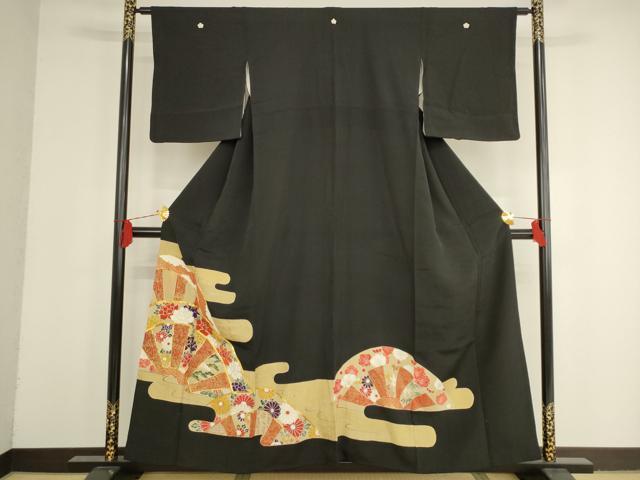 平和屋着物■豪華黒留袖　駒刺繍　霞取り片輪車花文　金彩　正絹　逸品　AAAS2218pf