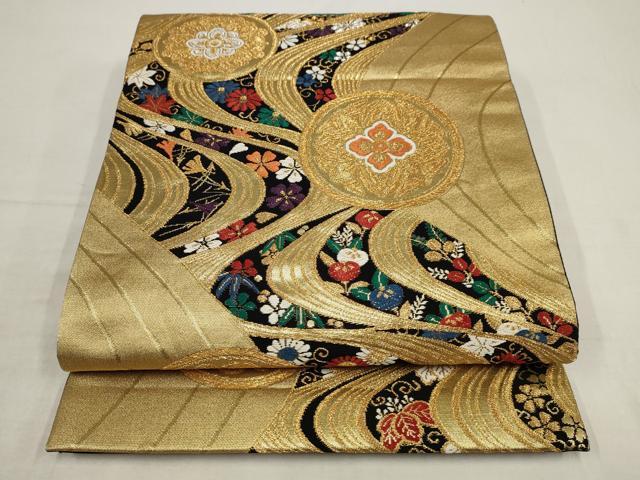 平和屋着物◎六通柄袋帯　唐織　流水花文　金銀糸　正絹　逸品　AAAV1232sw