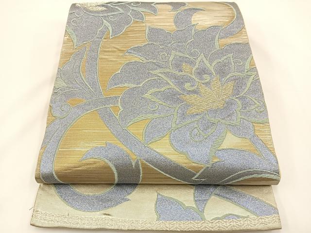 平和屋着物◎六通柄袋帯　唐織　更紗花文　銀糸　正絹　逸品　BAAS9461ow