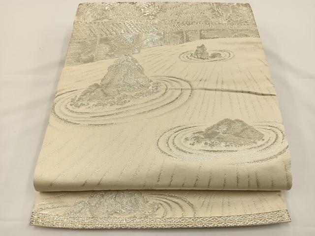 平和屋着物◎六通柄袋帯　石庭　銀糸　正絹　逸品　BAAS9468ow