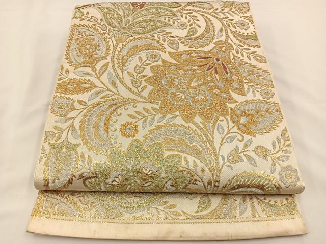 平和屋着物◎六通柄袋帯　更紗花文　金糸　正絹　逸品　BAAS9471ow