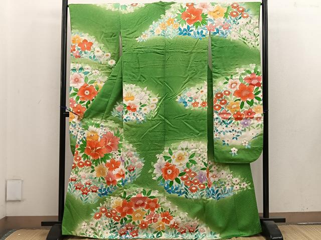 平和屋着物■豪華振袖 駒刺繍 草花文 暈し染め 金彩 正絹 逸品 BAAV0586mz