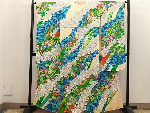 平和屋着物■豪華振袖 駒刺繍 花鳥文 正絹 逸品 BAAV0587mz