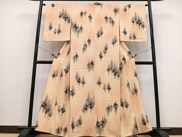 平和屋着物■訪問着　手描き　樹林文　暈し染め　銀彩　正絹　逸品　CABD6939xe
