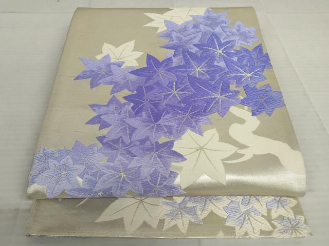 平和屋着物◎六通柄袋帯 唐織 楓 銀糸 正絹 逸品 AAAV2095nf