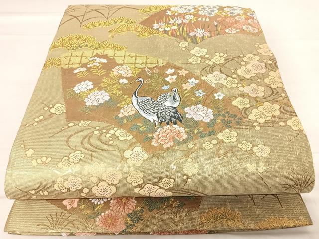 平和屋着物◎六通柄袋帯　唐織　地紙取秋草　金糸　正絹　逸品　AABF4753yx