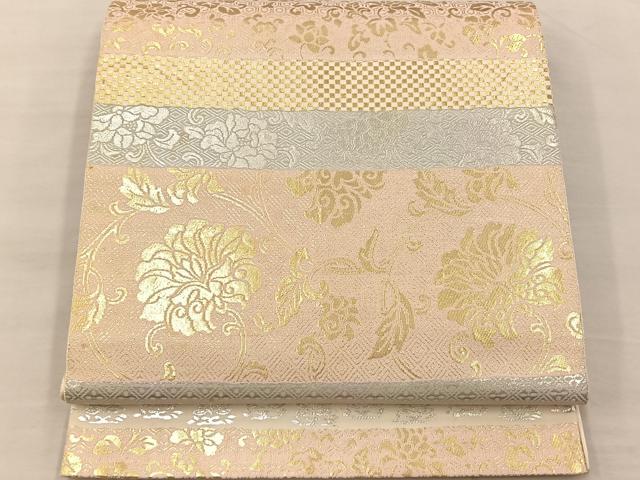 平和屋着物◎西陣 服部織物謹製 六通柄袋帯 琥珀錦 横段花唐草文 金銀糸 正絹 逸品 BAAS1284je