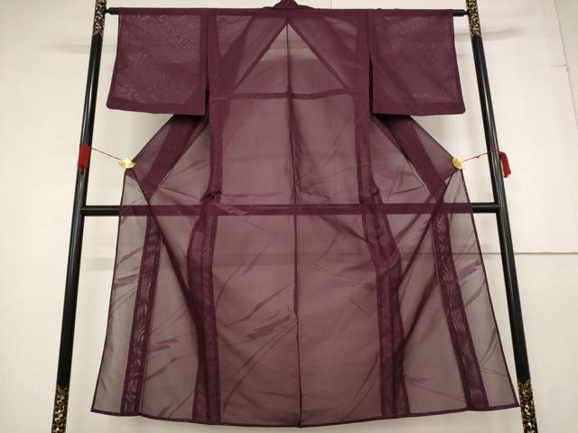 平和屋着物＊夏物 色無地 紗 幾何学文様 暗紅色 正絹 逸品 AAAZ2030st