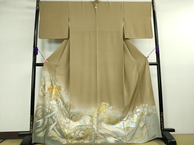 Irotome - 平和屋本店■極上　金彩工芸　長谷川宏　色留袖　吉祥金襴　駒刺繍　龍　立波　暈し染め　金銀彩　本金箔　桑染色地　逸品　DZAA2613kh5