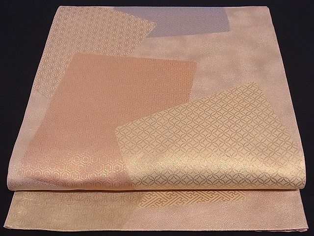 平和屋着物■六通柄袋帯　色紙重ね吉祥文　金糸　正絹　逸品　A-sx6472