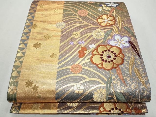 平和屋着物◎六通柄袋帯 唐織 立波舞花文 金糸 正絹 逸品 CABA2496fb