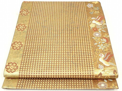 平和屋着物◎六通柄袋帯 花鳥間道 金糸 引箔 正絹 逸品 AAAM4453ru 平和屋着物◎六通柄袋帯 花鳥間道 金糸 引箔 正絹 逸品 AAAM4453ru