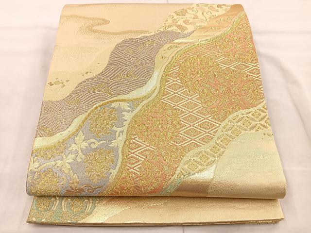 平和屋着物◎六通柄袋帯　道長文様　金糸　正絹　逸品　BAAS4957wb