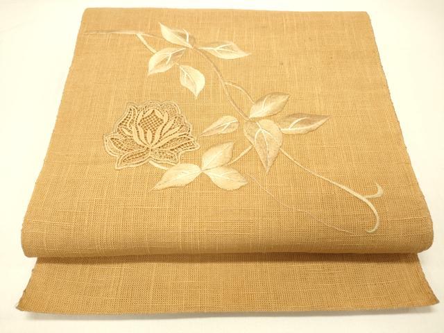 平和屋着物＊夏物 八寸名古屋帯 総刺繍 枝花文 DABC8860cm
