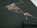 平和屋着物▼羽織 反物 黒生地 総刺繍 扇面几帳花文 丹後ちりめん 羽尺 逸品 未使用 CAAV0645th