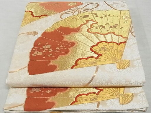 平和屋着物■六通柄袋帯 檜扇小菊詰文 金糸 正絹 逸品 A-st018 平和屋着物■六通柄袋帯 檜扇小菊詰文 金糸 正絹 逸品 A-st018