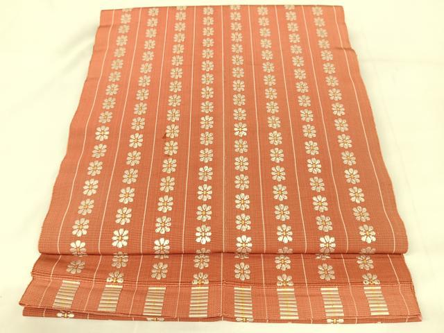 平和屋着物◎博多織 八寸名古屋帯 いちご錦 単衣帯 正絹 逸品 AABA8662uw