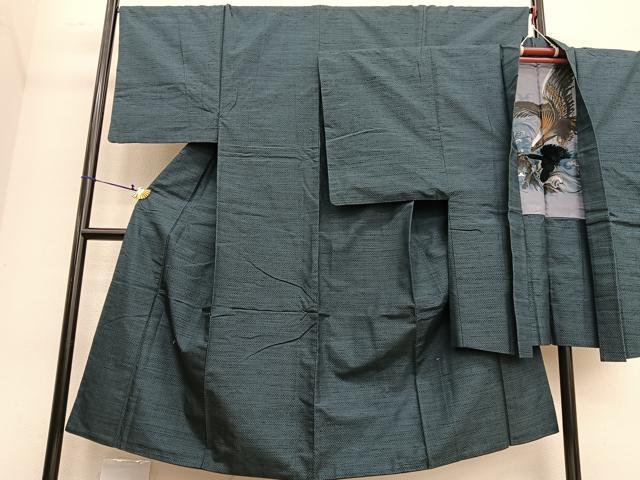 平和屋着物●男性 紬 アンサンブル 格子柄 羽裏:鷹 正絹 逸品 BAAT6740hv