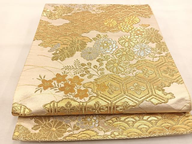 平和屋着物◎六通柄袋帯　吉祥秋草文　金銀糸　正絹　逸品　BAAU2865yc