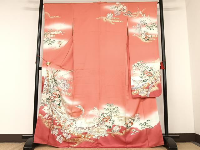 平和屋着物■豪華振袖　束ね熨斗花文　暈し染め　金彩　正絹　逸品　AAAM7309oa