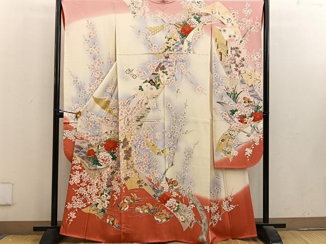 平和屋着物■豪華振袖 風景花文 暈し染め 金彩 正絹 逸品 BAAV0609mz