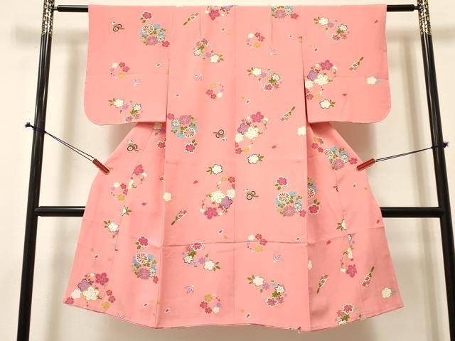 平和屋着物[]七五三　女の子　7歳　祝着　四つ身　玩具花丸文　逸品　DABA3976ma