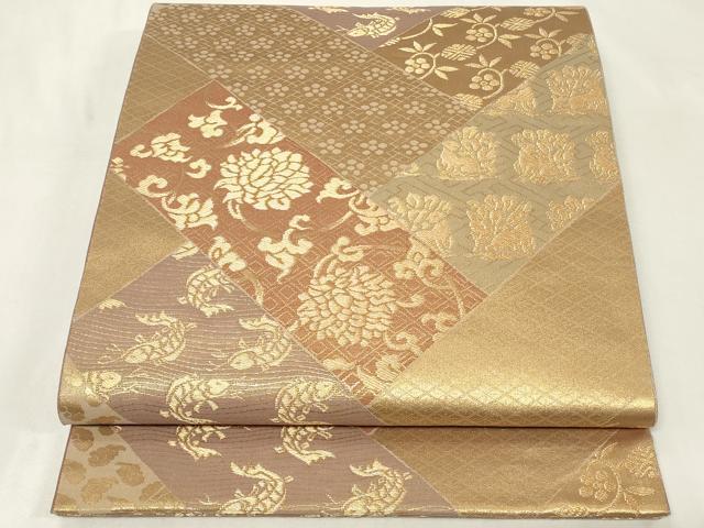 平和屋着物◎六通柄袋帯 檜垣動物花文 花うさぎ 荒磯 金糸 正絹 逸品 CAAZ7796in